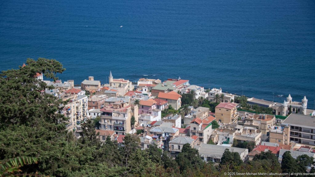 Coastal Algiers neighborhood descending toward the Mediterranean, viewed from the hill near Notre-Dame d’Afrique.