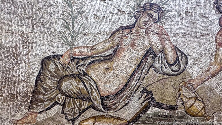 Close detail of a reclining nymph from the Roman mosaic depicting the Abduction of Hylas.