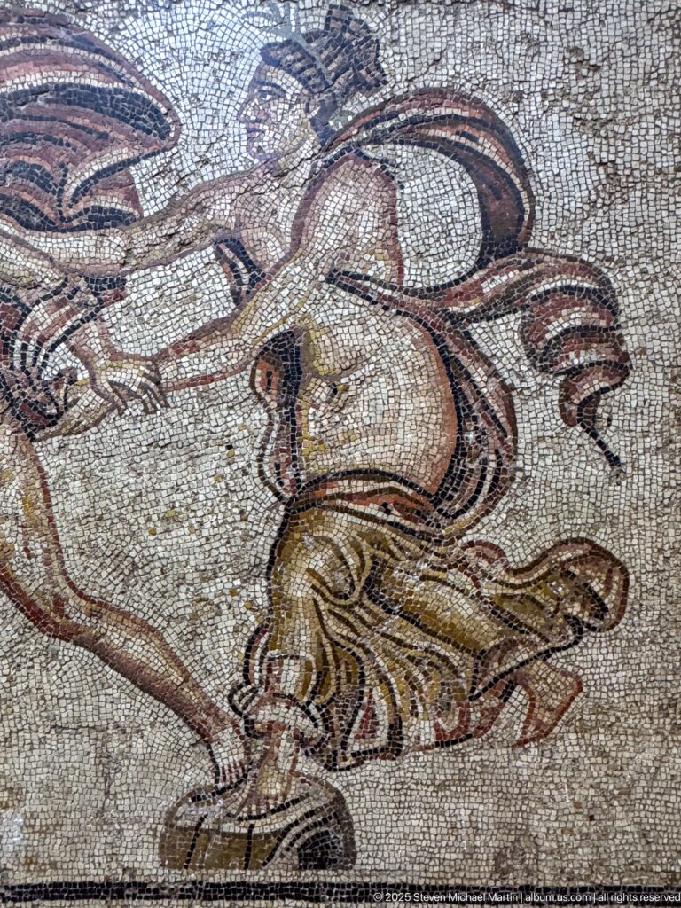 Close detail of a nymph beside Hylas in the Roman mosaic depicting his abduction.