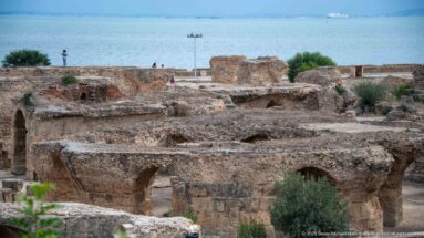 Network of vaulted chambers, arches, and thick masonry in the lower levels of the Baths of Antoninus.