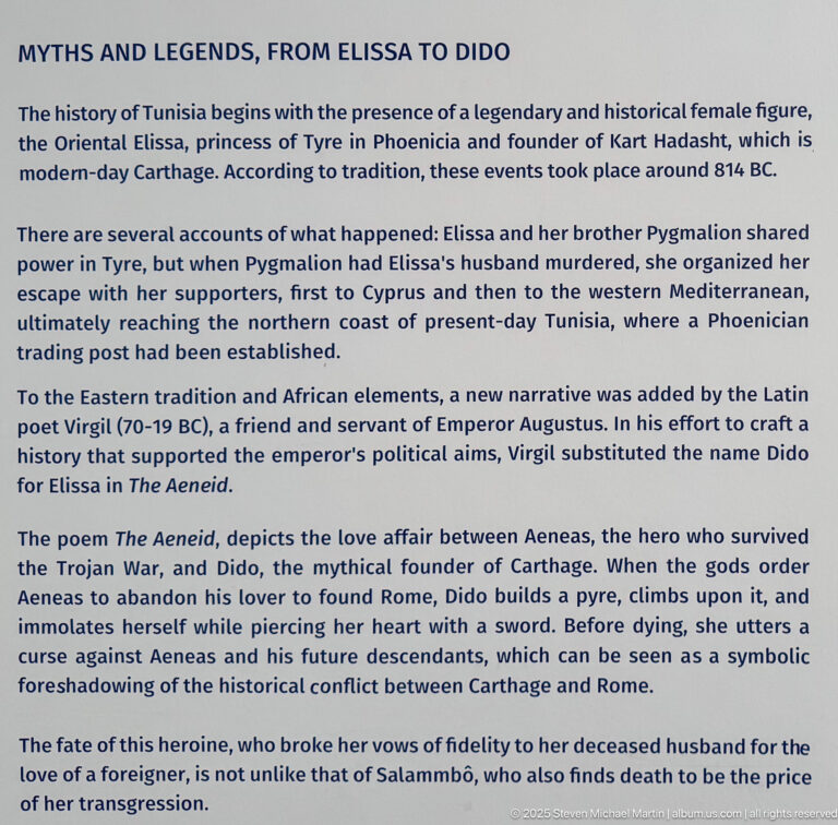 English museum panel discussing Elissa or Dido, foundation traditions of Carthage, and Virgil’s Aeneid.