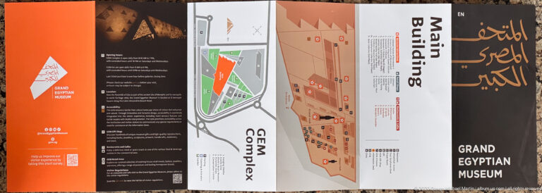 Printed gallery plan sign at the Grand Egyptian Museum, mapping the main collection galleries for visitors.