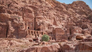 Ornate rock-cut façades of the Corinthian and Palace Tomb area within Petra’s Royal Tombs on Jabal al-Khubtha.