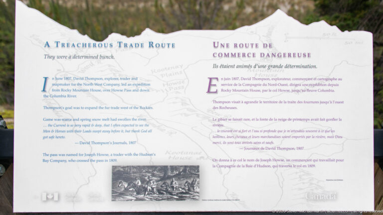 Bilingual “A Treacherous Trade Route” panel with regional map and small historic illustration.